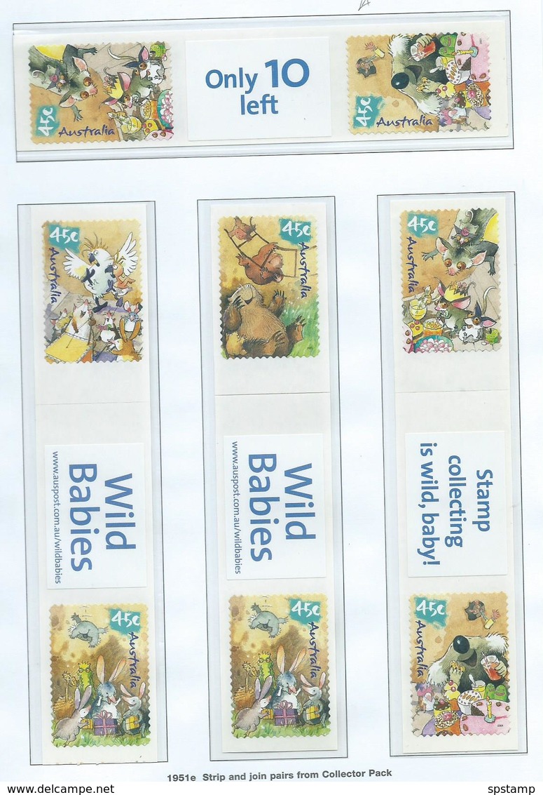 Australia 2001 Wild Babies Peel & Stick Set Of 4 Pairs With Labels MNH - Mint Stamps