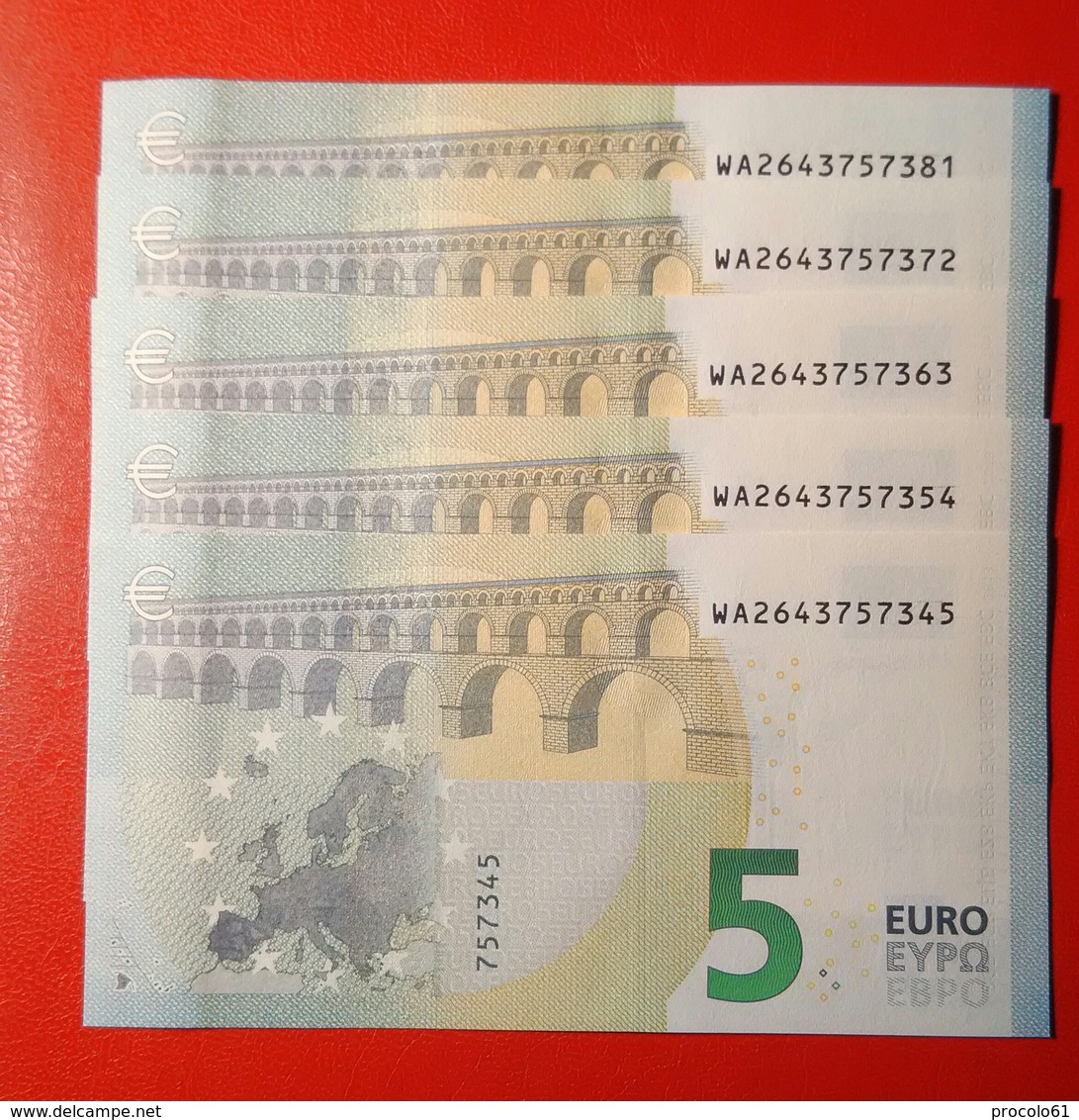 5 EURO 2013 DRAGHI SERIE WA 2643757345 W001G1 1/5 UNC FDS NEW BANKNOTE NUOVA BANCONOTA - 5 Euro