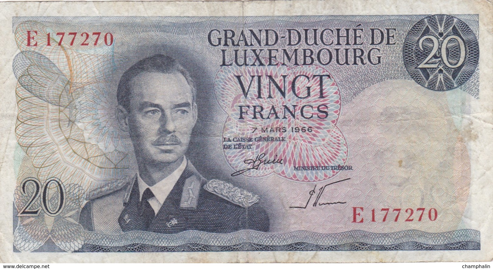 Luxembourg - Billet De 20 Francs - 7 Mars 1966 - Grand-Duc Jean - Luxembourg