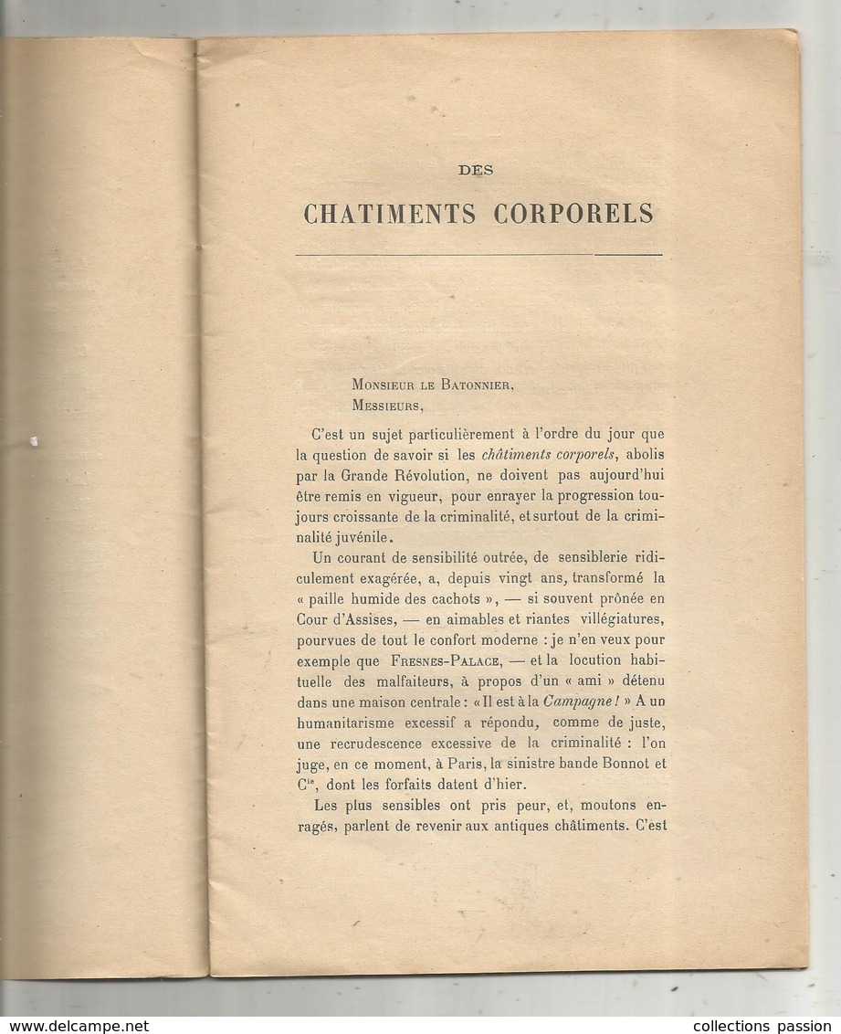 Les CHATIMENTS CORPORELS ,discours,1913 ,A. Beylot,barreau De Poitiers,dédicacé , 29 Pages, 4 Scans,  Frais Fr 2.95 E - Non Classés