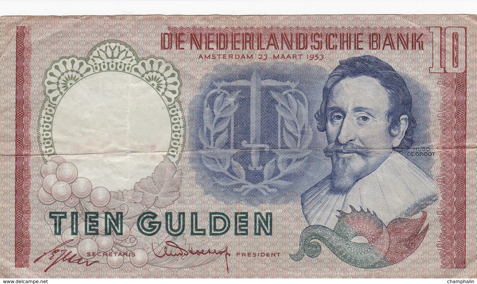 Pays-Bas - Billet De 10 Gulden - Hugo De Groot - 23 Mars 1953 - 10 Gulden