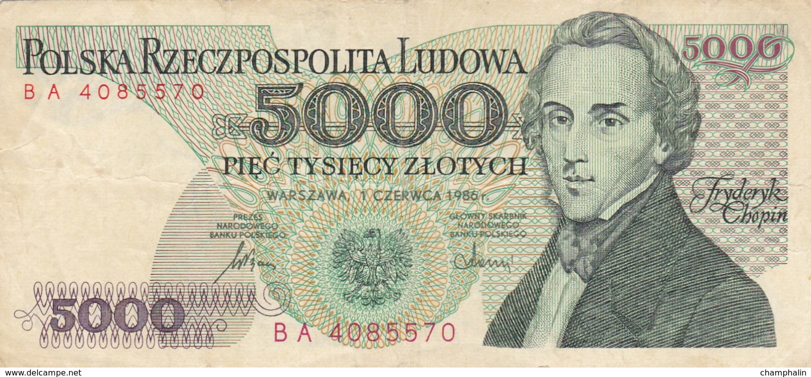 Pologne - Billet De 5000 Zlotych - 1er Juin 1982 - Fryderyk Chopin - Pologne