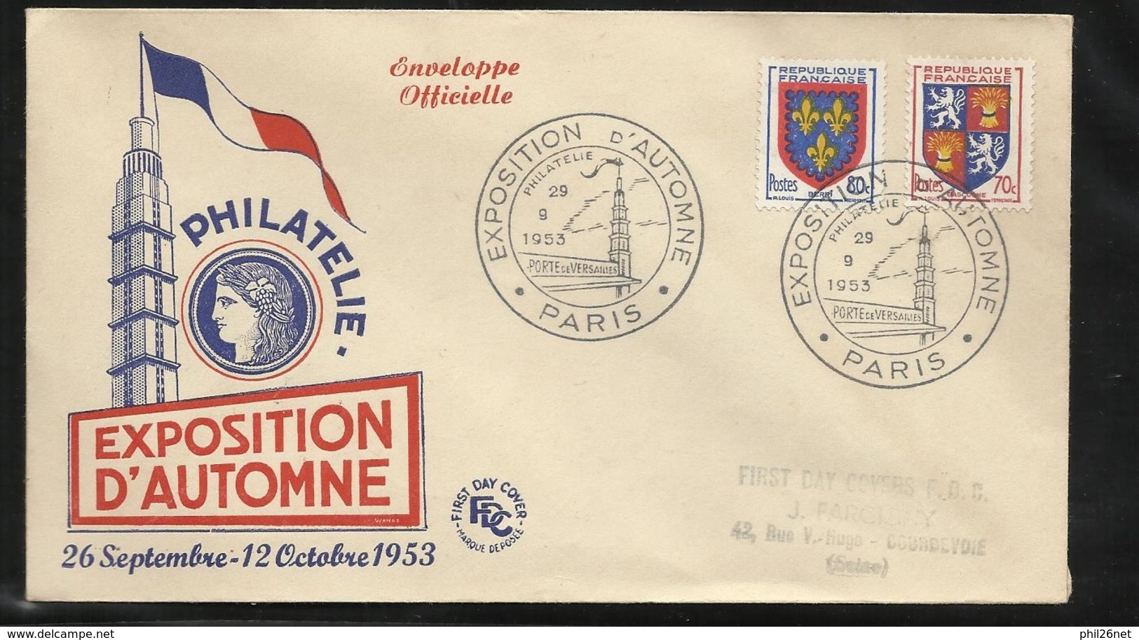 Lettre Illustrée Circulée  Paris Le 29/09/1953  Cachets Illustrés Exposition D'Automne Les N° 951; 954 ; 958; Et 959  TB - Commemorative Postmarks