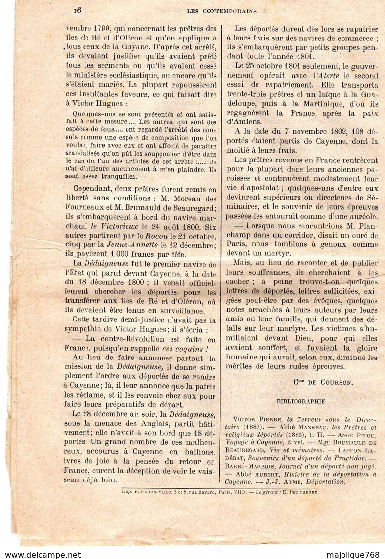 Hebdomadaire Les Contemporains N°895-05-12-1909-la Persécution Sous Le Directoire, Les Prêtres Déportés à La Guyane - - Other & Unclassified