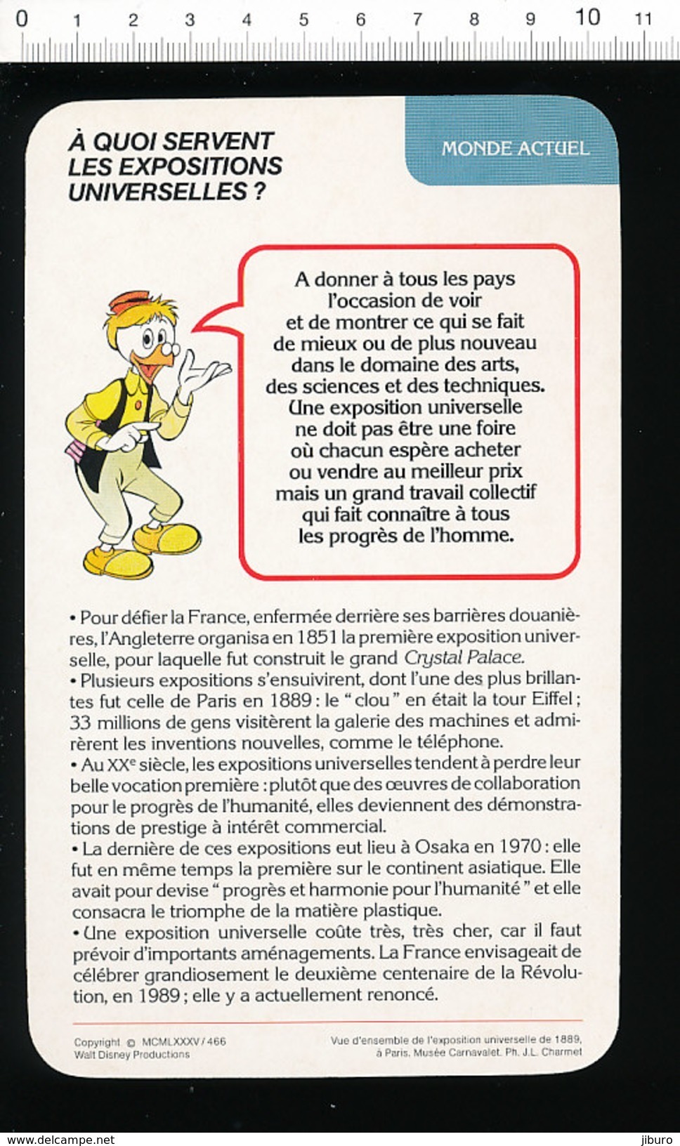 Fiche Disney Humour Expostions Universelles / Exposition Universelle De 1889 Paris Tour Gustave Eiffel D37 - Non Classés