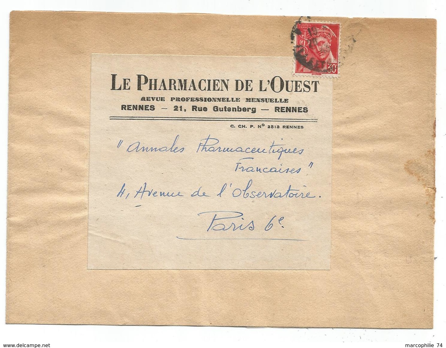 MERCURE 30C POSTES SEUL  BANDE COMPLETE PARIS 1944 AU TARIF - 1938-42 Mercure