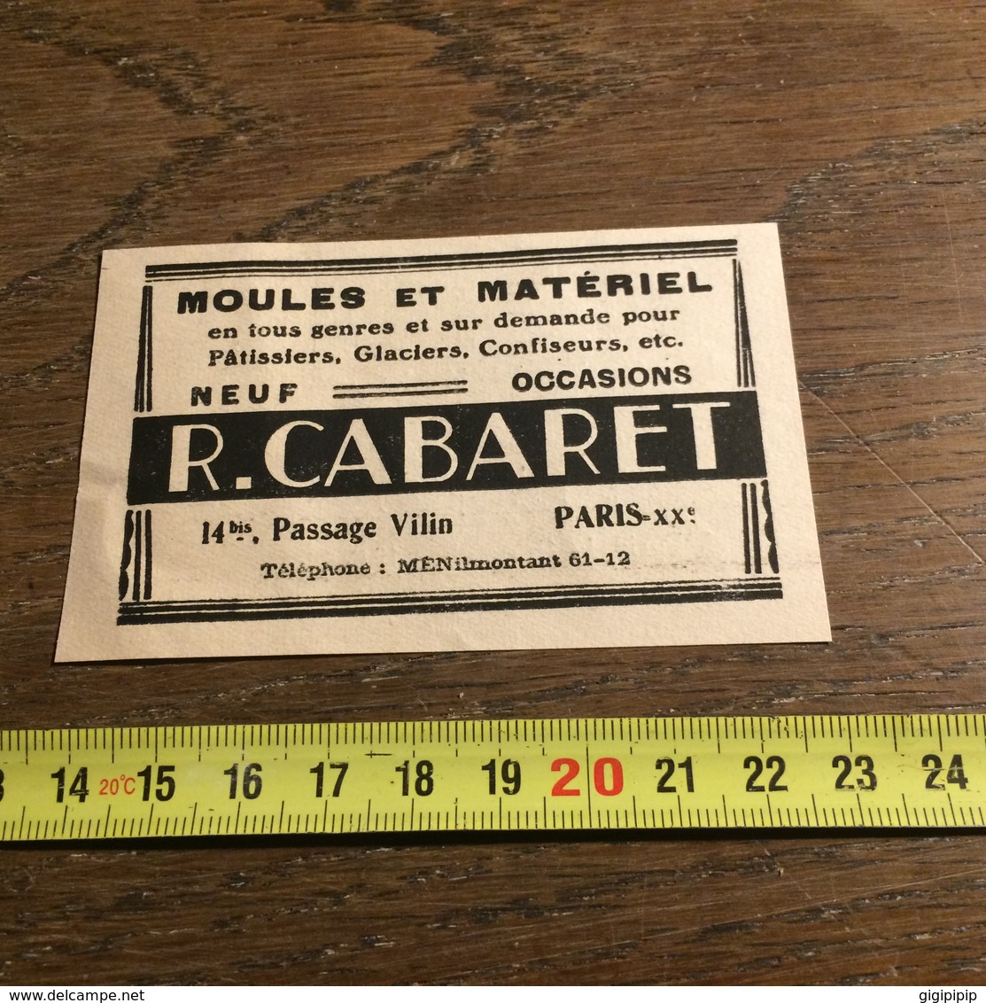 1945 PUBLICITE MOULES ET MATERIEL PATISSIERS BOULANGERS PARIS CABARET PASSAGE VILIN - Collections