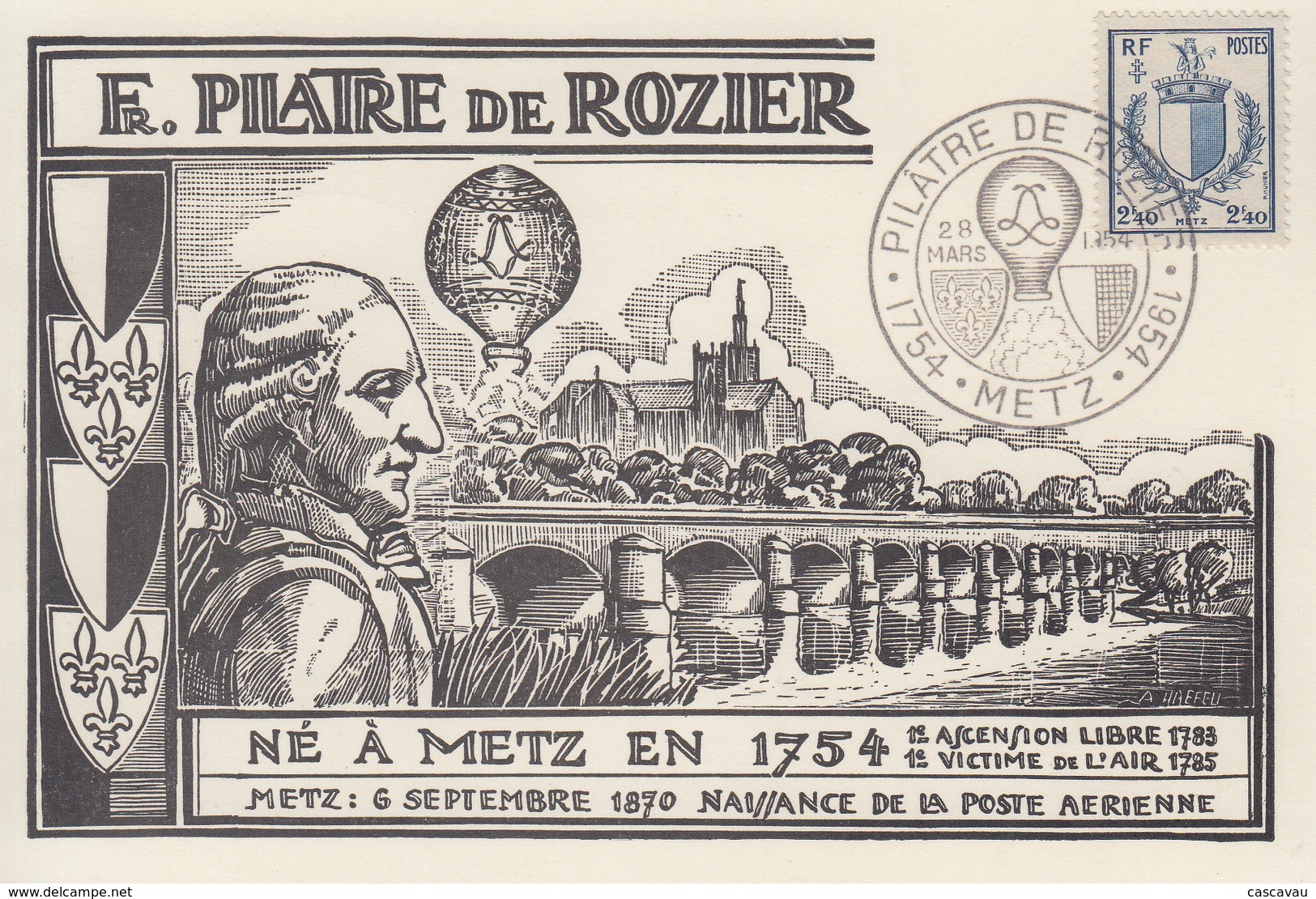 Carte   FRANCE    PILATRE   DE   ROZIER     METZ   1954 - Mongolfiere
