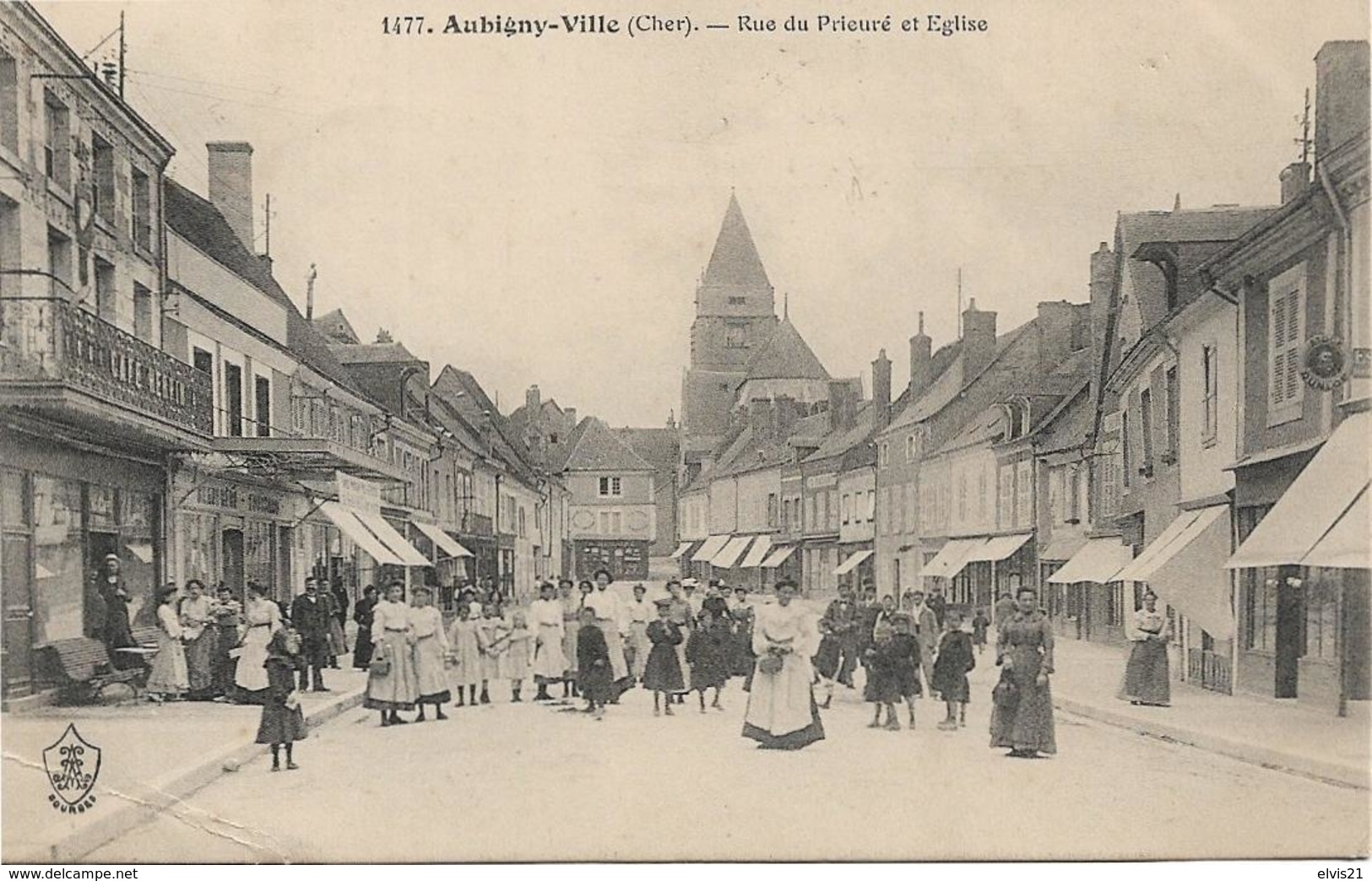 AUBIGNY VILLE Rue Du Prieuré Et Eglise - Aubigny Sur Nere