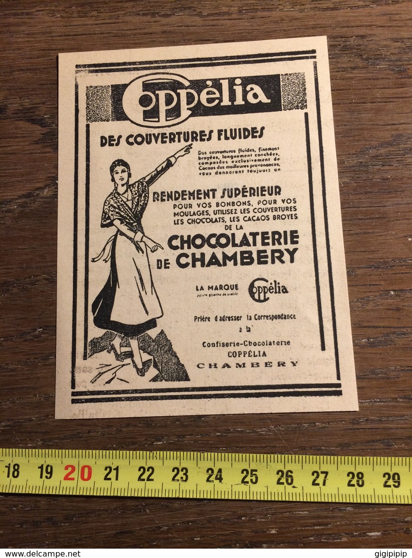 1945 PUBLICITE COPPELA CHOCOLATERIE DE CHAMBERY - Collections