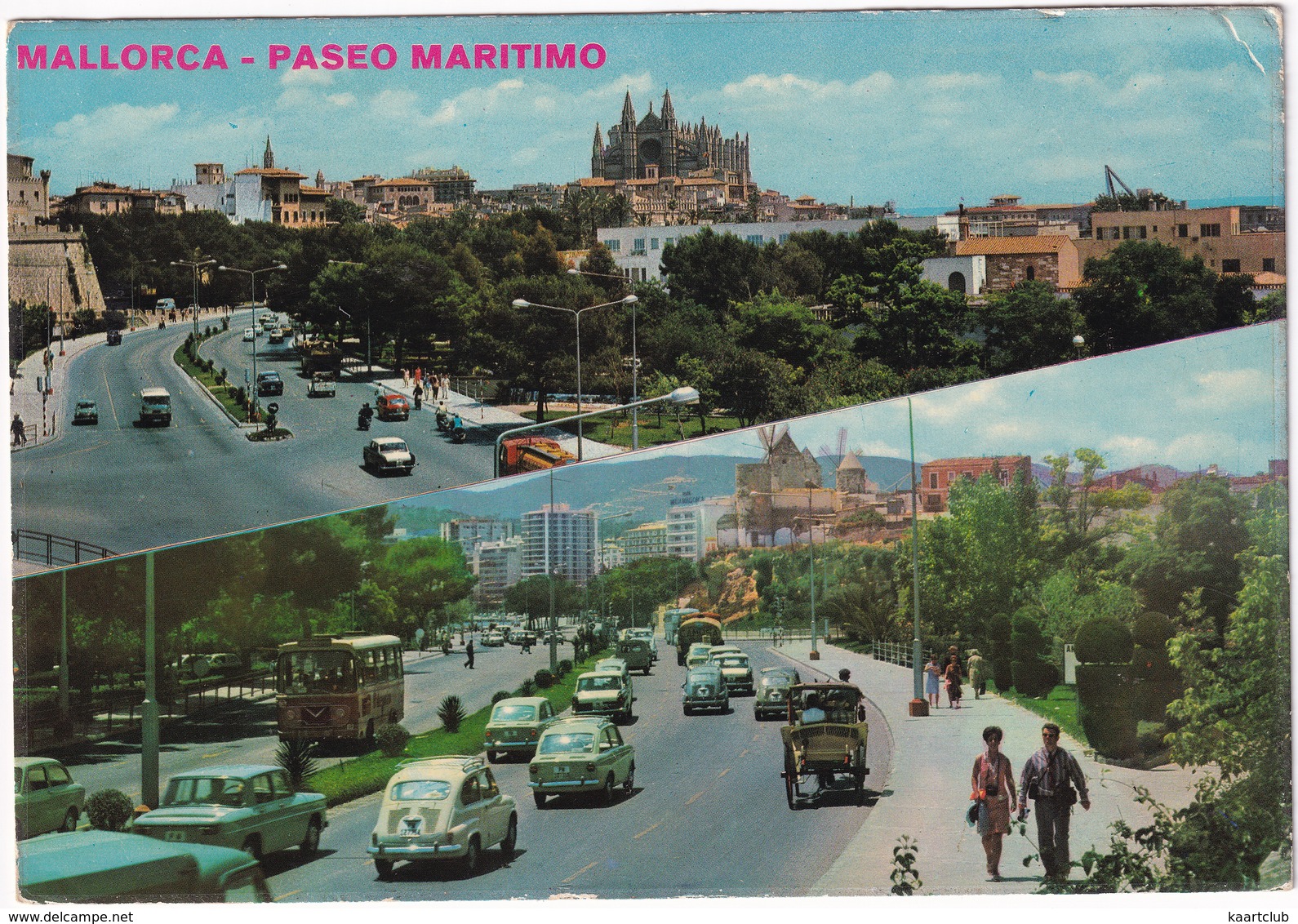 Palma De Mallorca: FIAT-SEAT 600, 850, 1500 RENAULT 8, AUTOBUS/COACH, CITROËN 2CV AZU - Paseo Maritimo -  (Espana/Spain) - Toerisme