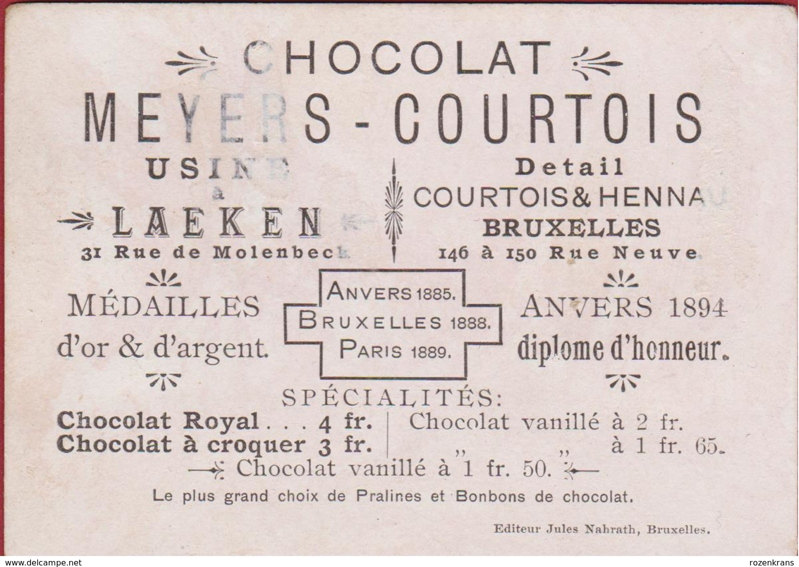 Chromo Chocolade Chocolat Cacao Racahout Meyers Courtois Laekeb Bruxelles Enfant Fille Girl Litho Lithograpie - Autres & Non Classés