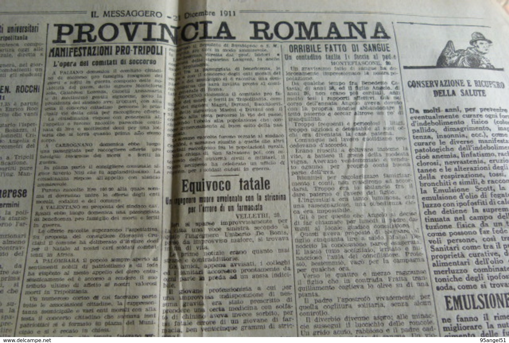 IL MESSAGGERO - PROVINCIA ROMANA 21 DICEMBRE 1911 (VELLETRI, GUARCINO, SEZZE, VALMONTONE, FILETTINO, PALIANO ECC.) - Autres & Non Classés