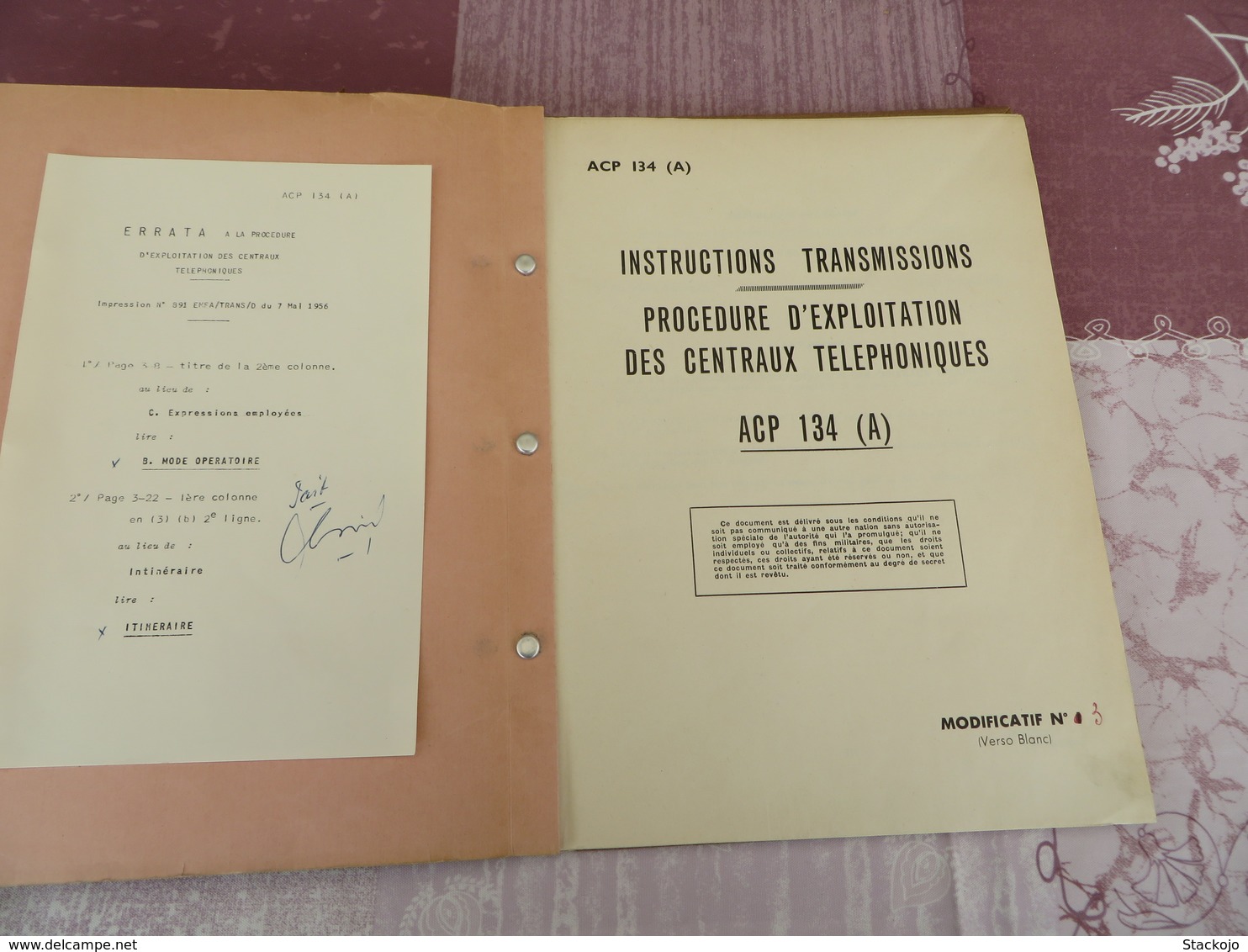 Instructions Transmissions - Procédure D'exploitation Des Centraux Téléphoniques - ACP 13 (A) - 78/05 - Other & Unclassified