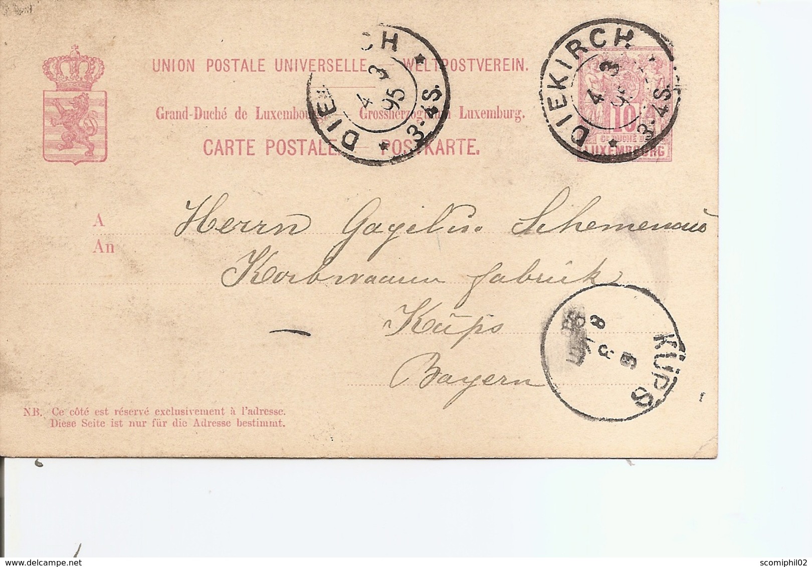 Luxembourg ( EP De 1895 De Diekirch Vers La Bavière à Voir) - 1882 Allégorie