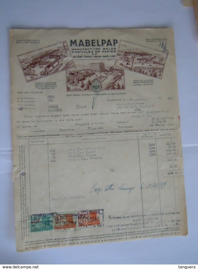 1949 Mabelpap Arlon Baelen S/Vesdre Manufacture Belge D'articles En Papier Facture Moranduzzo Ath Taxe 41,90 Fr - Druck & Papierwaren