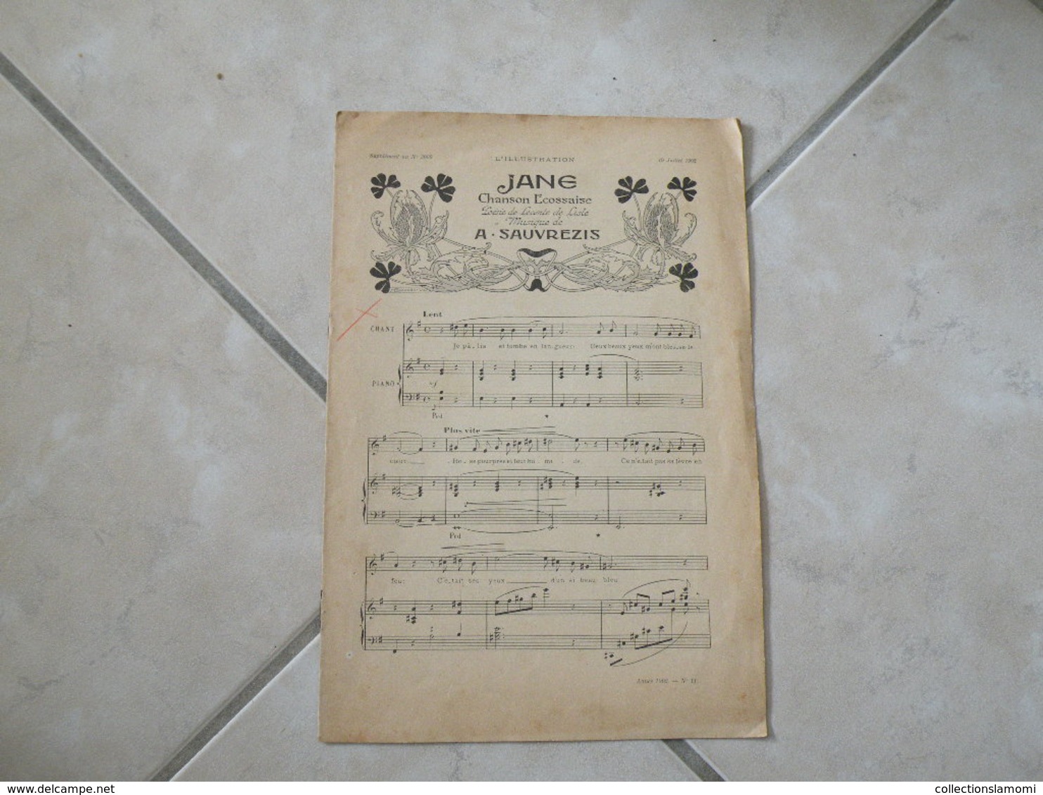 Jane - Tristesse & Vendanges Fleuries (Musique A. Sauvrezis -P. Viardot -M. Lapeyrre)- Partition Piano - Instruments à Clavier