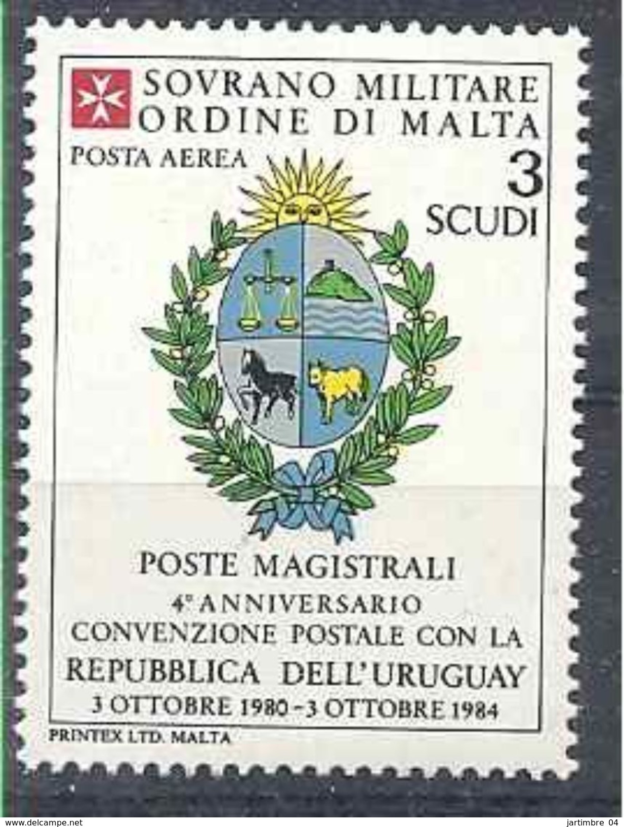 1984 ORDRE MALTE PA 10 ** Armoirie Uruguay , Issu De Paire - Malte (Ordre De)