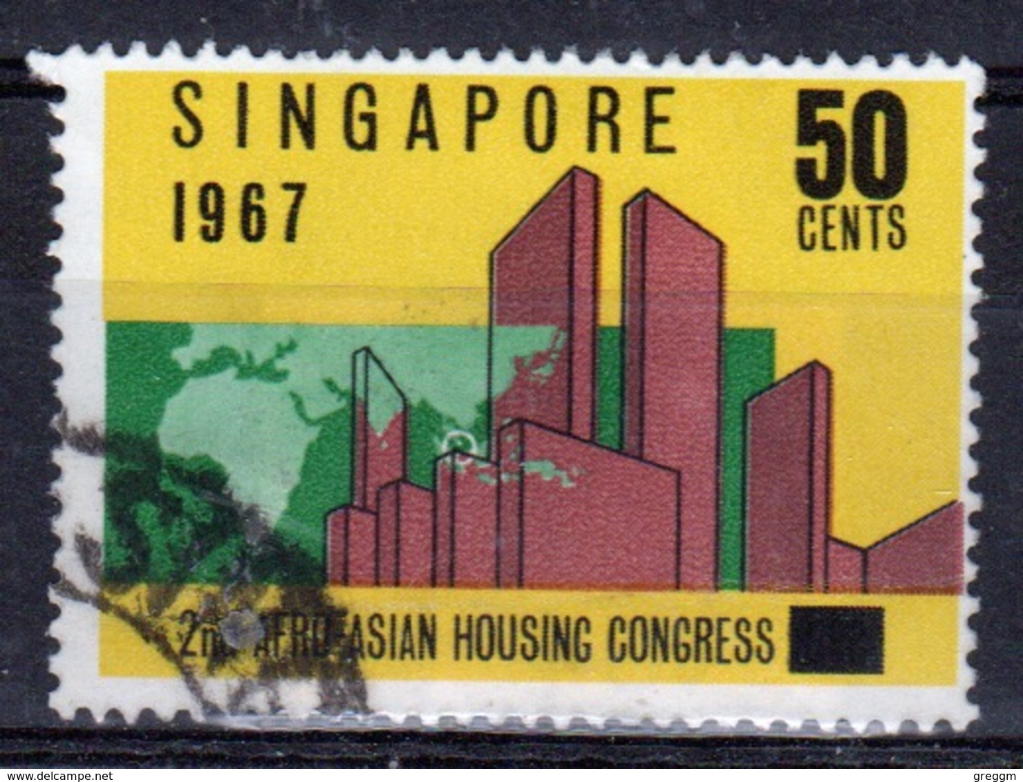 Singapore Single 50c Stamp Issued To Celebrate 2nd Afro-Asian Housing Congress. - Singapore (1959-...)