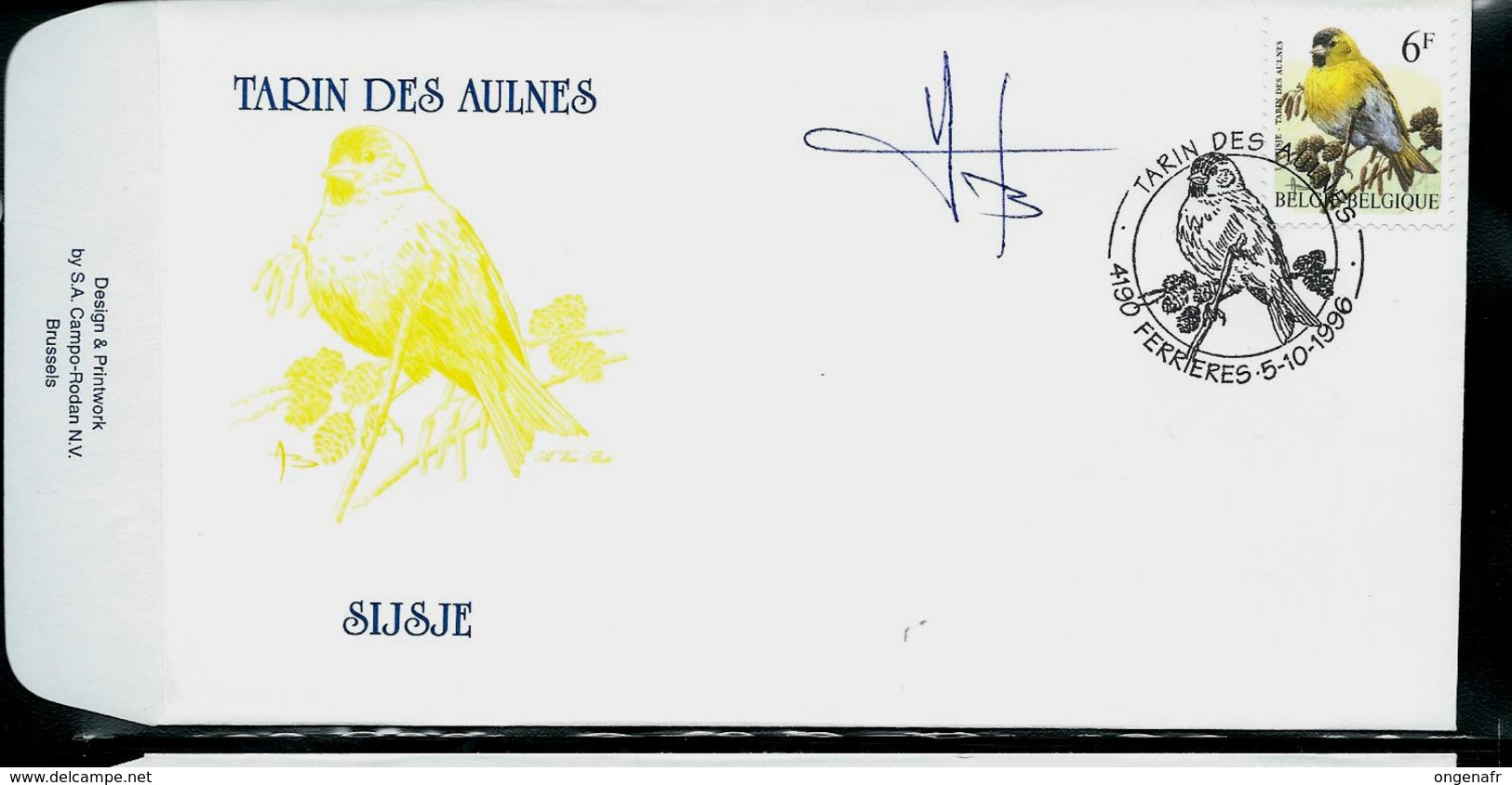 FDC Du N° 2665  Tarin Des Aulnes  -  Sijsje   Obl. Ferrières  05/10/1996 - 1985-.. Oiseaux (Buzin)