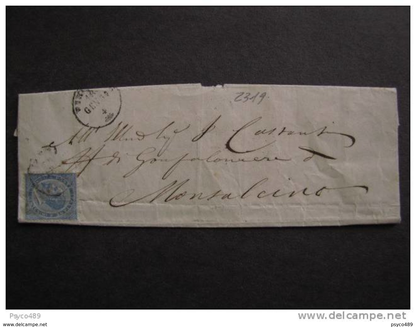 2319 ITALIA Regno-1863- "L 18 De La Rue" C. 15 ?>MONTALCINO (descrizione) - Storia Postale