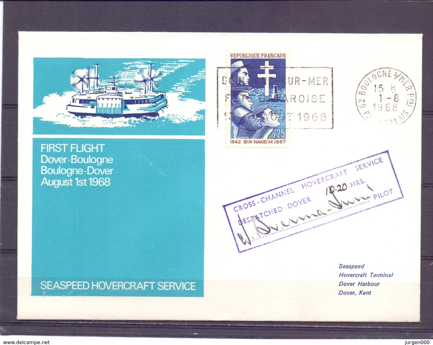 Rép. Française - Seaspeed Hovercraft Service - First Flight Dover - Boulogne  - 1/8/68   (RM13928) - Other (Sea)