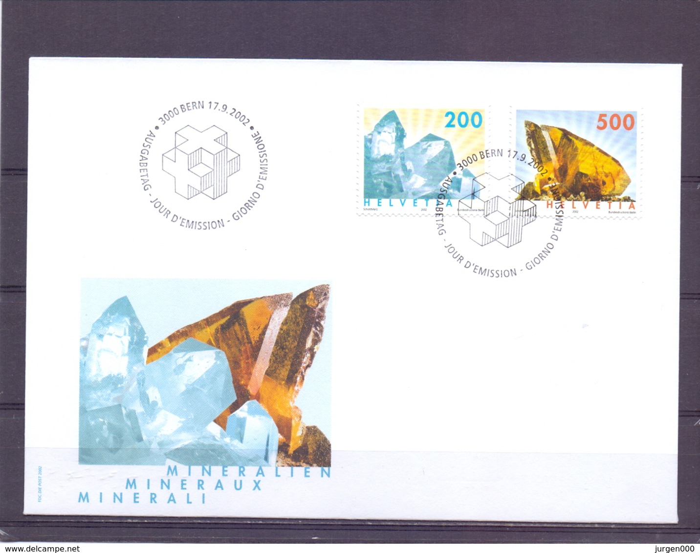 Helvetia - FDC  -  Bern 17/9/2002    (RM13956) - Minéraux