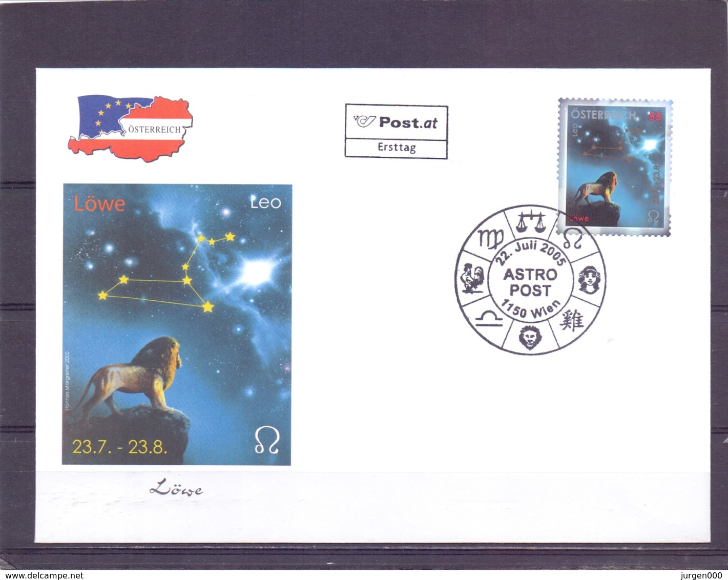 Rep. Österreich - Ersttag - Astro Post Leo - Michel 2539  - Wien 22/7/2005  (RM14110) - Astrologie