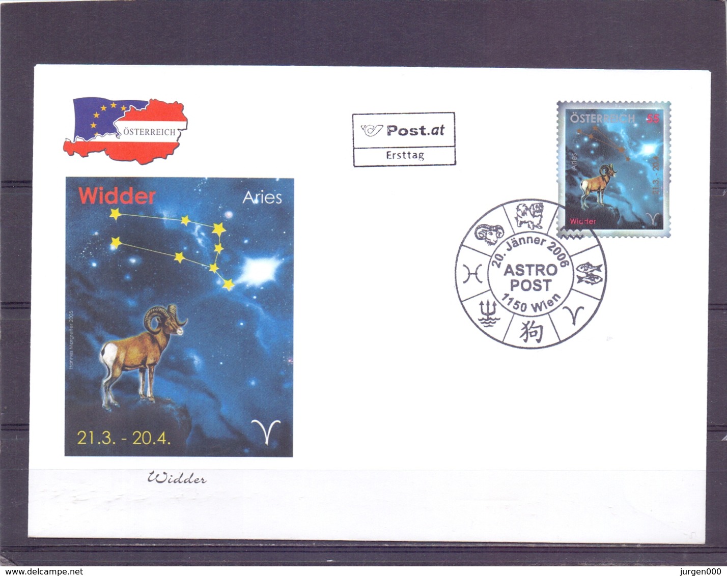 Rep. Österreich - Ersttag - Astro Post Aries - Michel 2570 - Wien 20/1/2006  (RM14119) - Astrologie