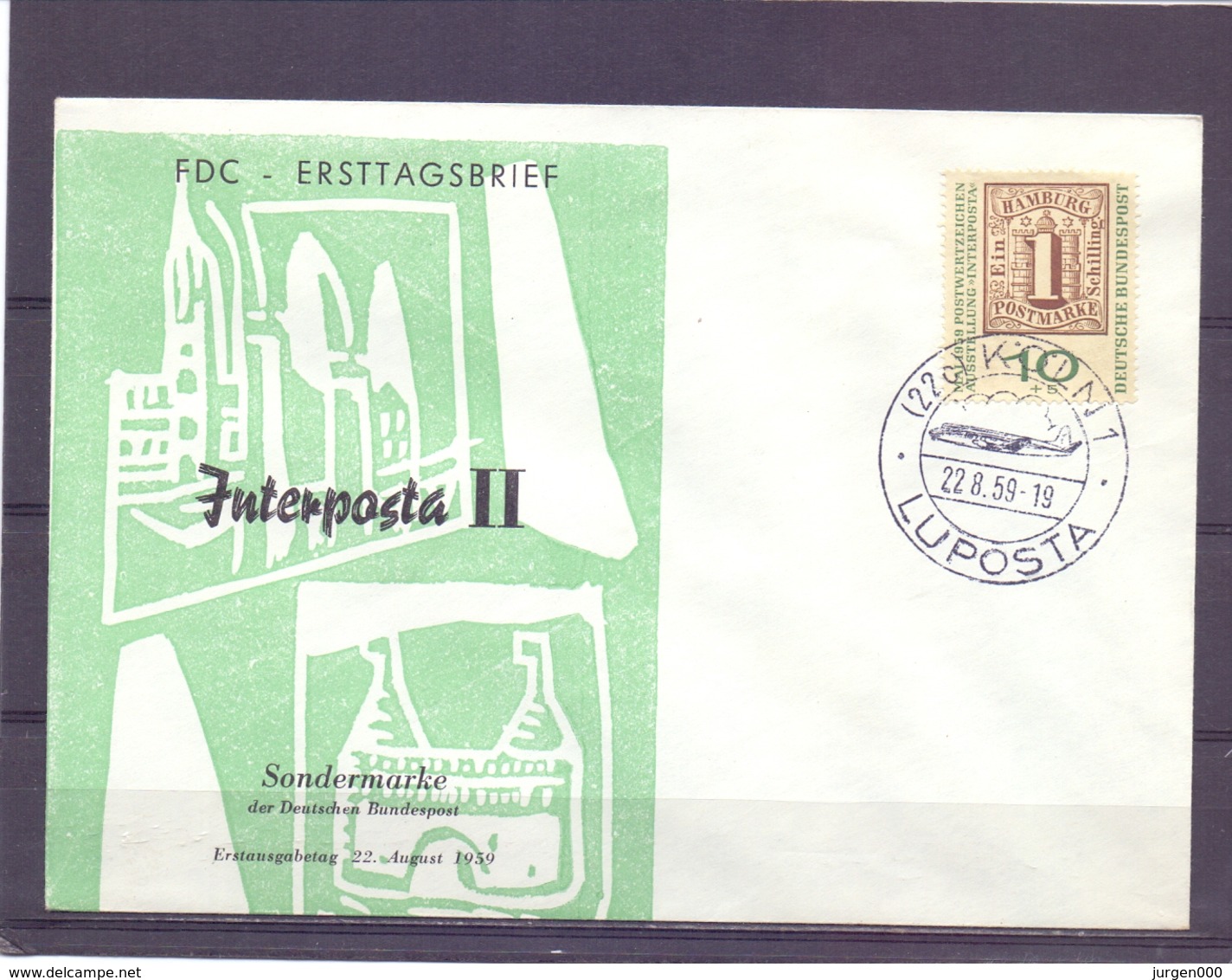 Deutsche Bundespost - FDC - Interposta  II - Hamburg 22/8/59   (RM14203) - Postzegels Op Postzegels