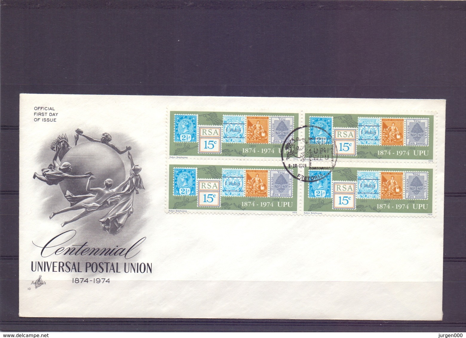 RSA - Centennial Postal Union -  FDC     (RM14297) - Postzegels Op Postzegels