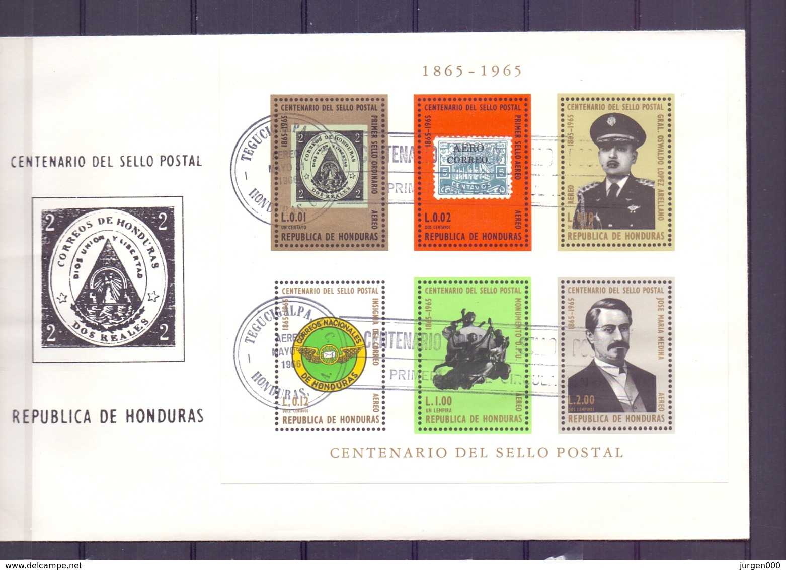 Honduras - Centenario Del Sello Postal - Tegucigalpa 11/5/1966     (RM14319) - Timbres Sur Timbres