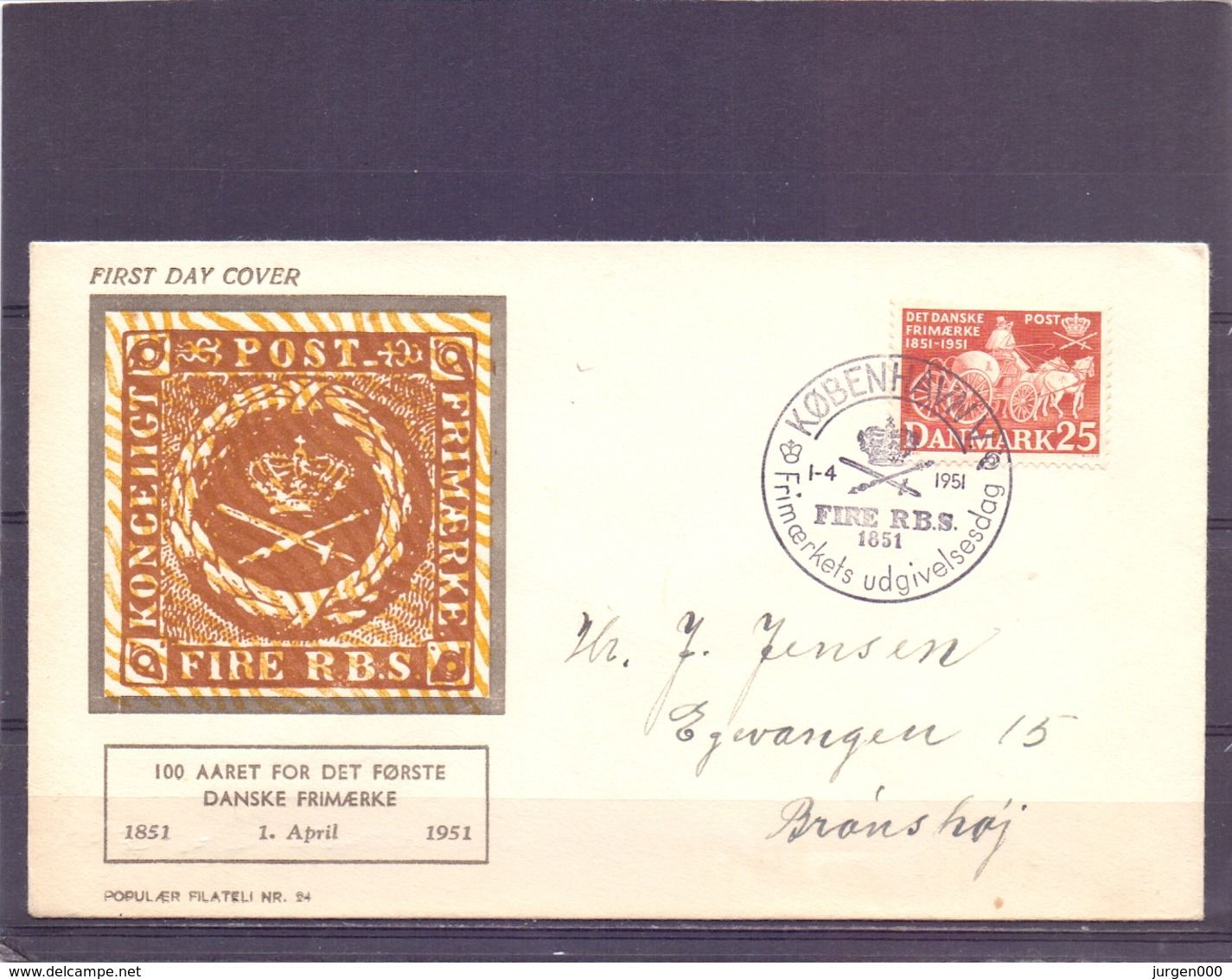 Danmark - FDC -100 Aaret For Det Forste Danske Frimaerke - Kobenhavn 1/4/1951   (RM14338) - Poste