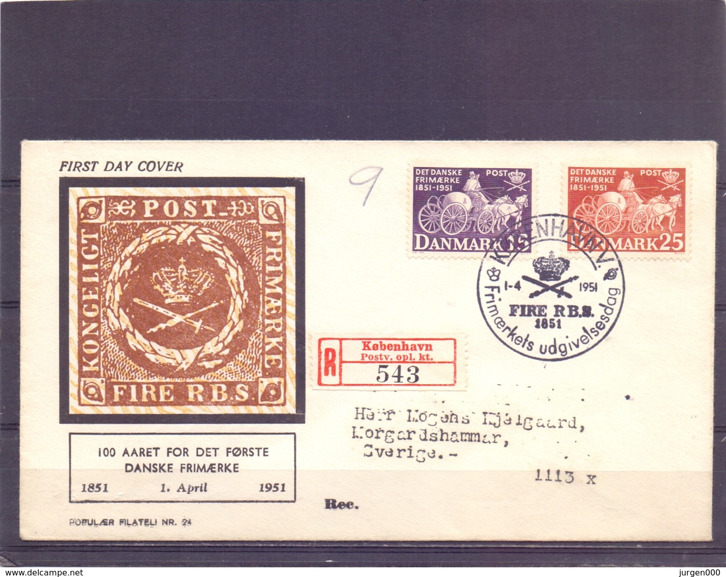 Danmark - FDC - 100 Aaret For Det Forste Danske Frimaerke - Kobenhavn 1/4/1951   (RM14341) - Poste