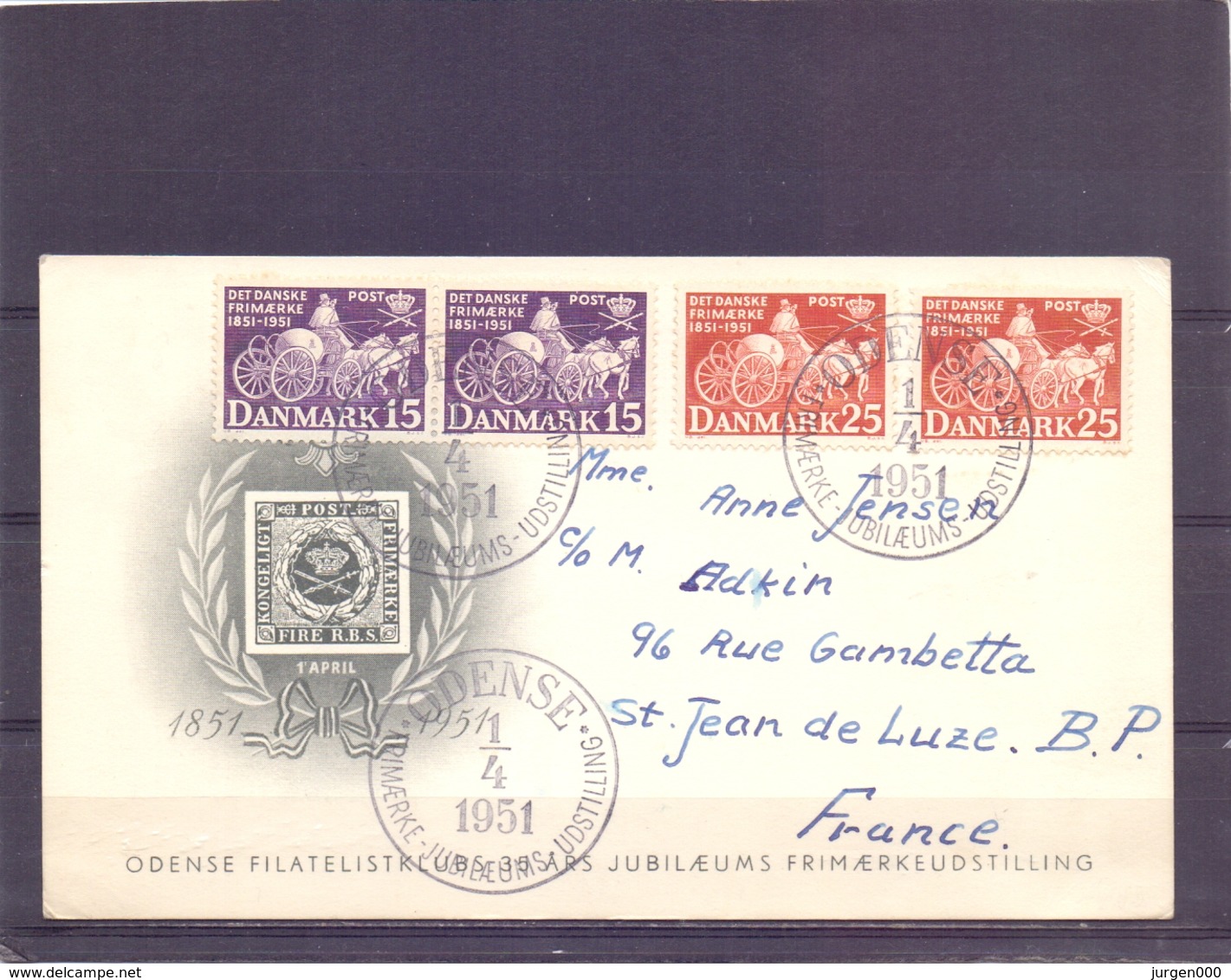 Danmark - Odens Filatelistklub  S 35 ärs Jubileums Frimaerkeudstilling - Odense 1/4/1951   (RM14342) - Poste