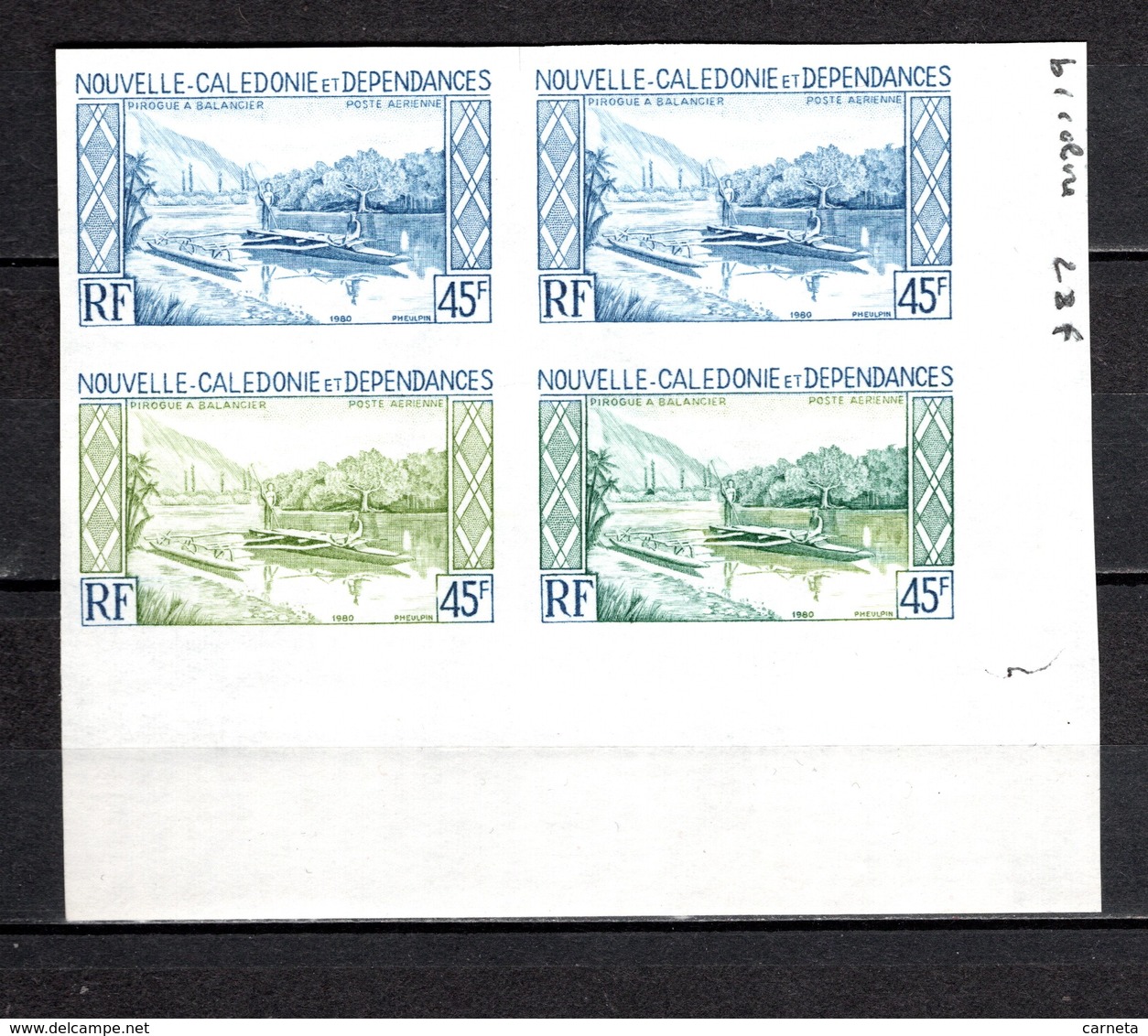 Nlle CALEDONIE PA N° 200 QUATRE EXEMPLAIRES  ESSAI DE COULEUR  NEUFS SANS CHARNIERE  COTE ?  PIROGUE BATEAUX - Imperforates, Proofs & Errors