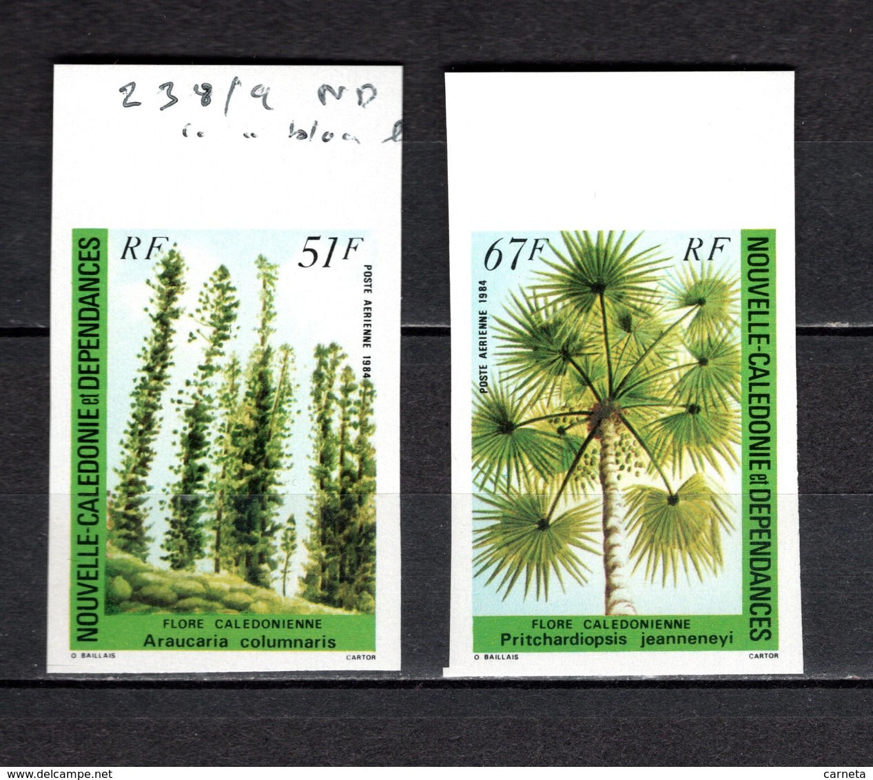 Nlle CALEDONIE PA N° 238 + 239  NON DENTELES   NEUFS SANS CHARNIERE  COTE 20.00€  FLORE ARBRE - Non Dentelés, épreuves & Variétés