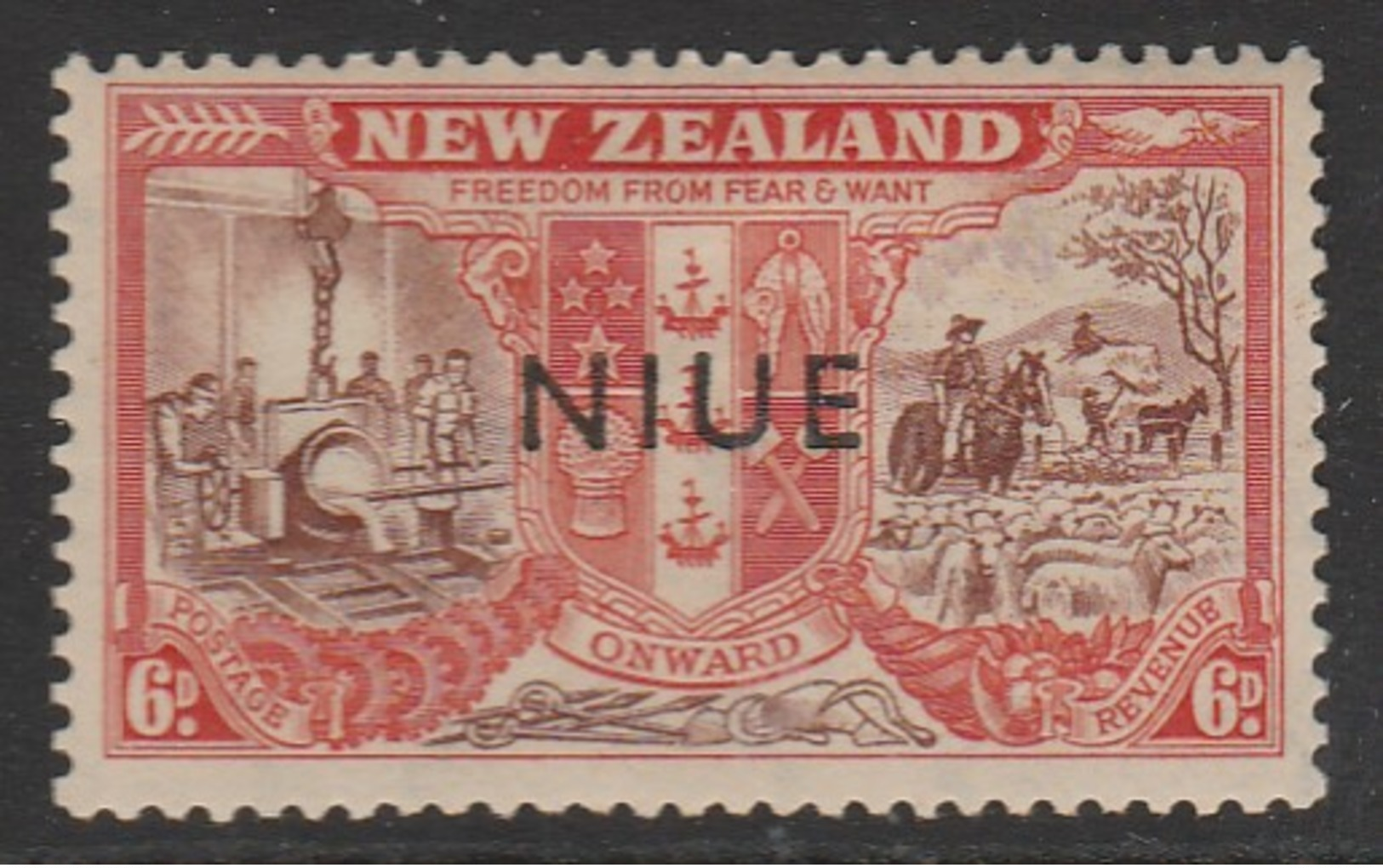 Niue 1946 Victorious End Of Second World War - New Zealand Postage Stamps Overprinted 6 P Multicoloured/black SW 73 * MM - Niue