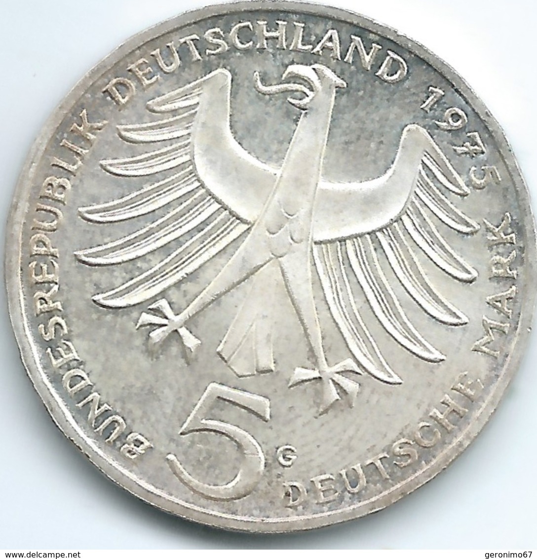 Germany - Federal Republic - 1975 - 5 Mark - 100th Anniversary Of The Birth Of Albert Schweitzer - KM143 - 5 Marchi