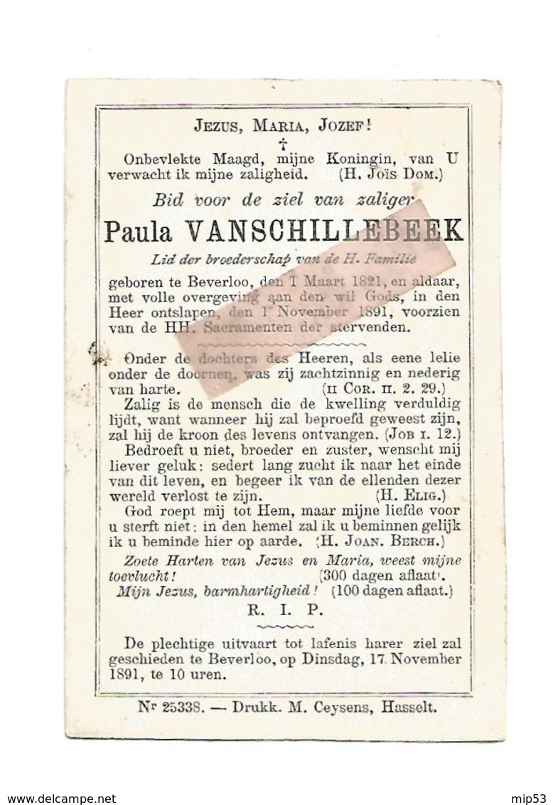 D 769.  PAULA VANSCHILLEBEEK - °BEVERLOO 1821 En Aldaar + 1891 - Devotion Images