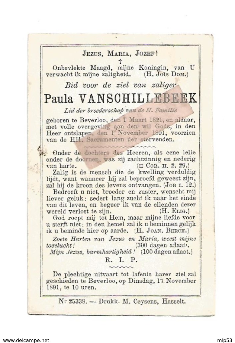 D 769.  PAULA VANSCHILLEBEEK - °BEVERLOO 1821 En Aldaar + 1891 - Images Religieuses