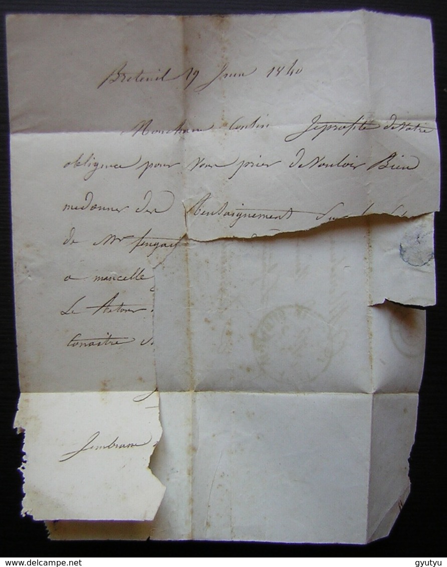 Breteuil Sur Iton (Eure) 1840 Lettre Pour Beaumont Le Roger - 1801-1848: Précurseurs XIX