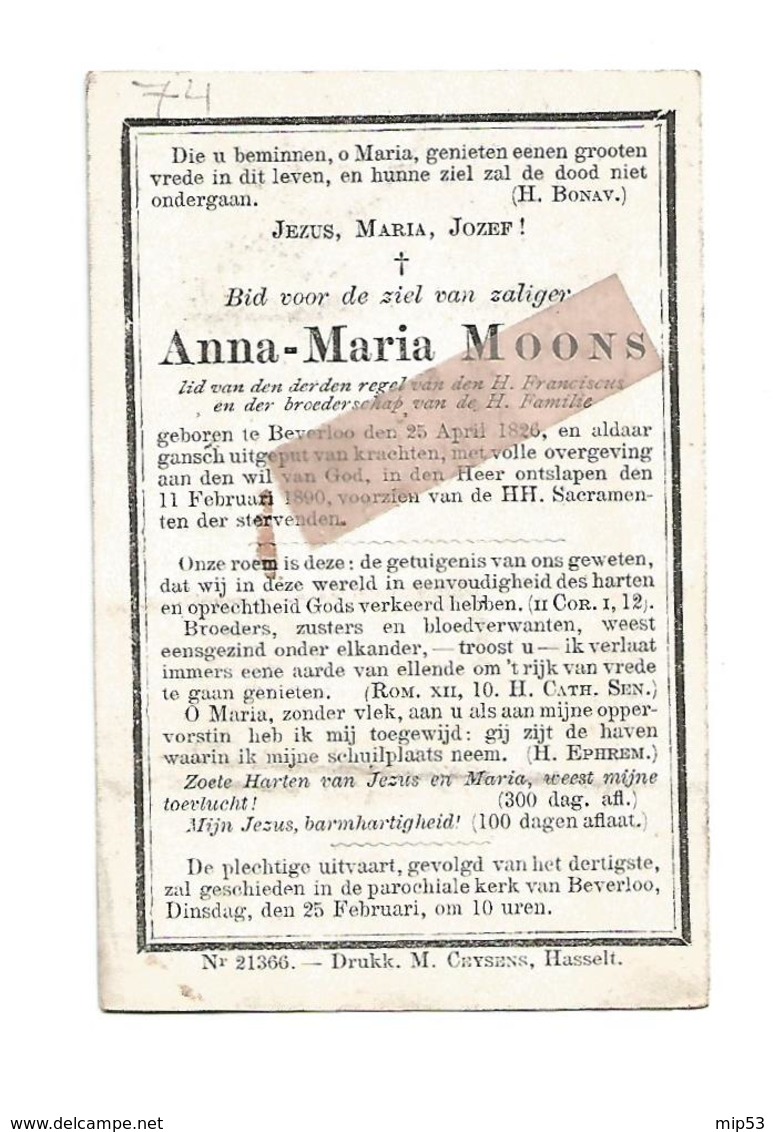 D 778. ANNA-MARIA MOONS - BEVERLOO 1826 / 1890 - Devotion Images