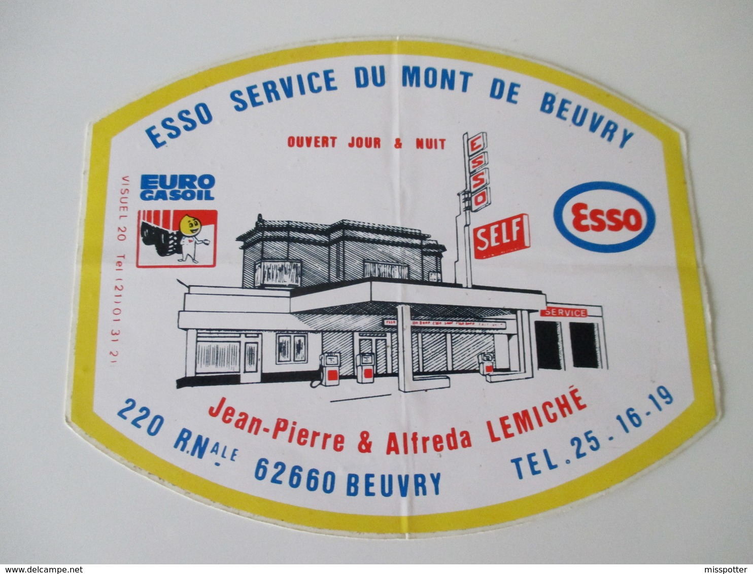 Autocollant Vintage Esso Service Beuvry 15 Cm / 12 Cm - Stickers