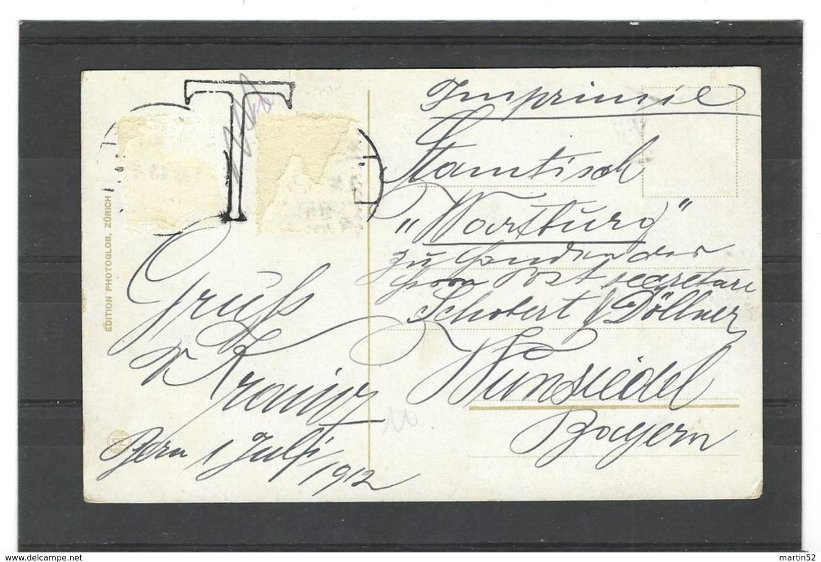 Schweiz Suisse 1912: Bern, Weltpostdenkmal..mit Tax-Stempel "T" - Aber Leider Ohne Porto-Marken :-( - U.P.U.