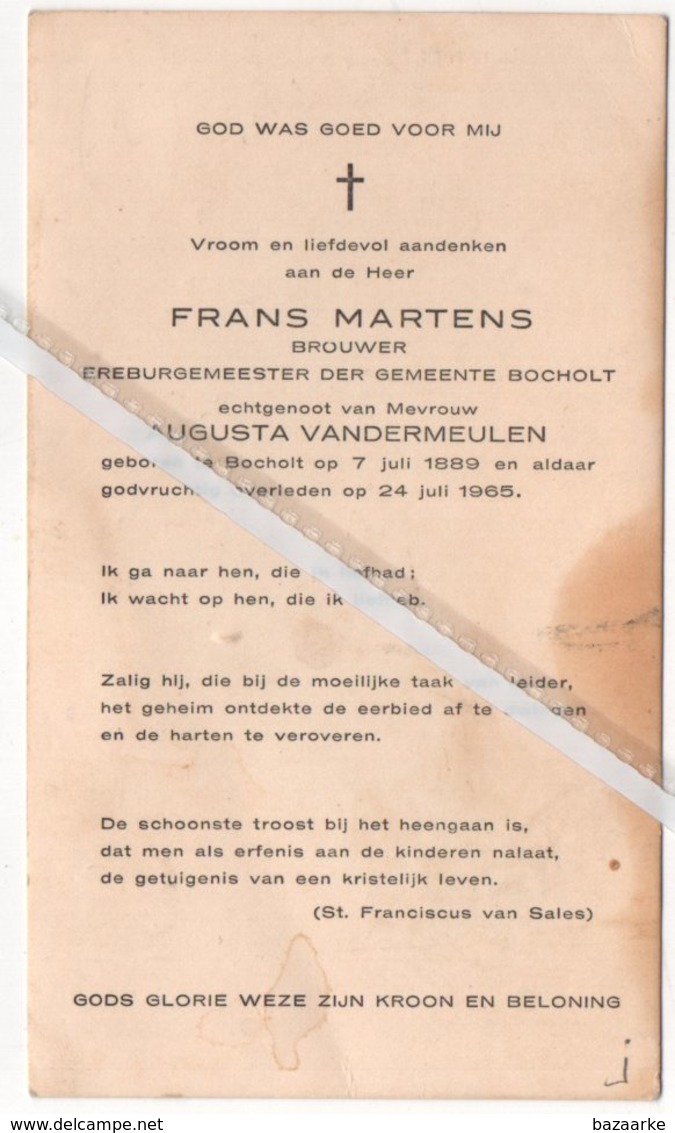 FRANS MARTENS ° BOCHOLT 1889+ 1965 / AUGUSTA VANDERMEULEN/ BROUWER/ ERE BURGEMEESTER DER GEMEENTE BOCHOLT - Images Religieuses