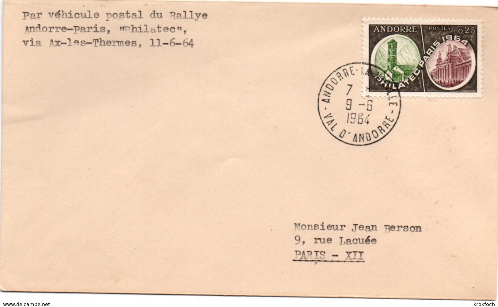 Andorre 1964 - Lettre Par Véhicule Postal Du Rallye Philatec Via Ax-les-Thermes - Lettres & Documents