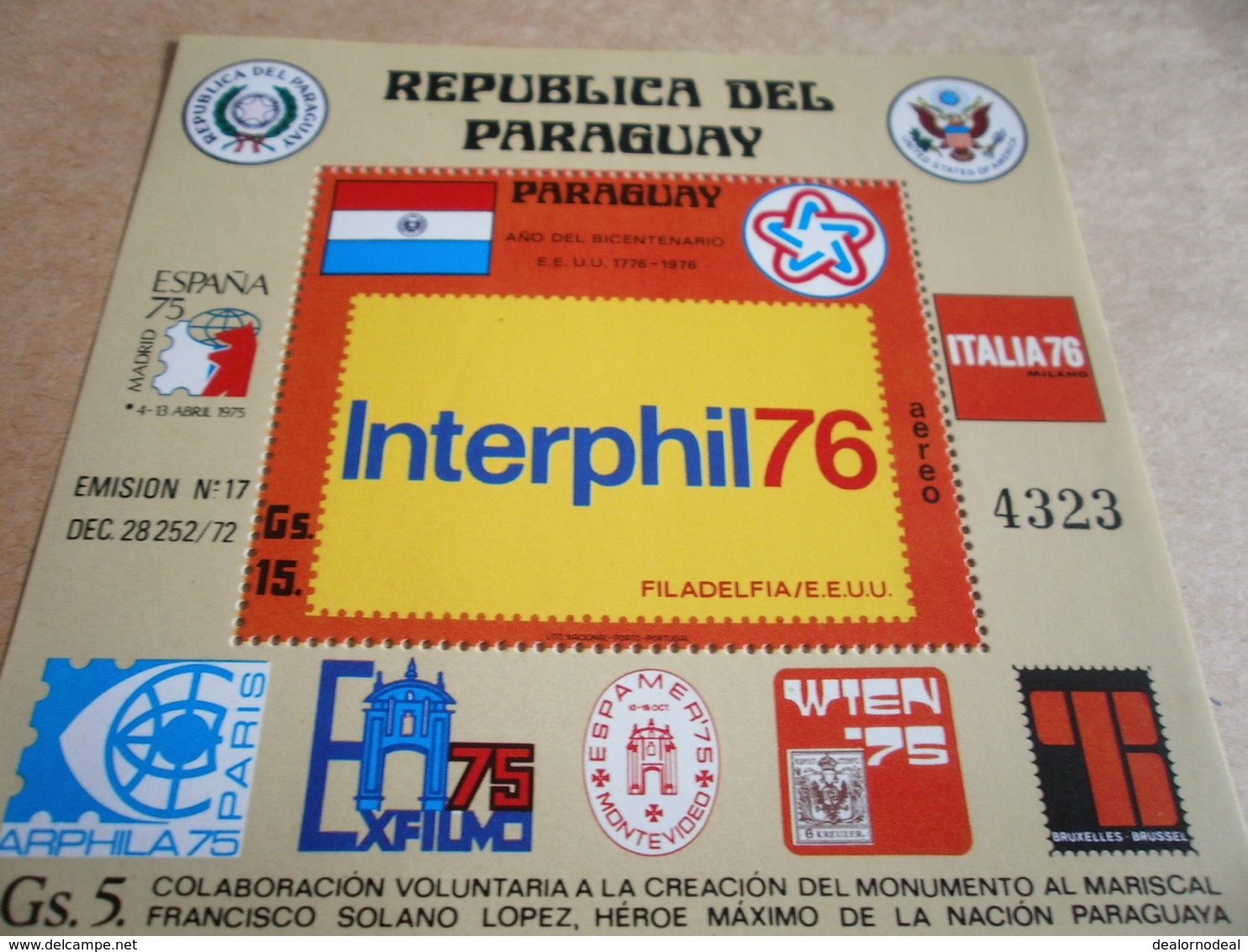 Miniature Sheets 1976 Interphil - Paraguay