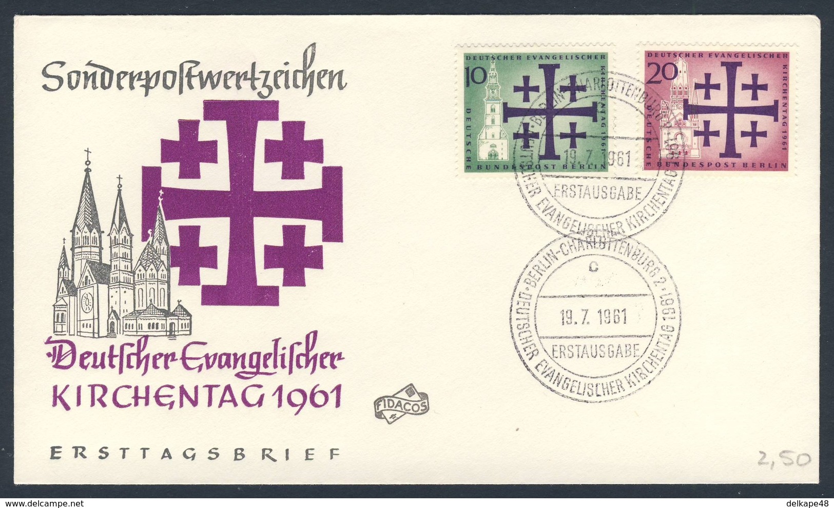 Germany Berlin 1961 FDC + Mi 215 /6 YT 193 /4 Sc 9N193 /4 SG 210 /1 - 10. Deutscher Evangelischer Kirchentag, Berlin - Christendom