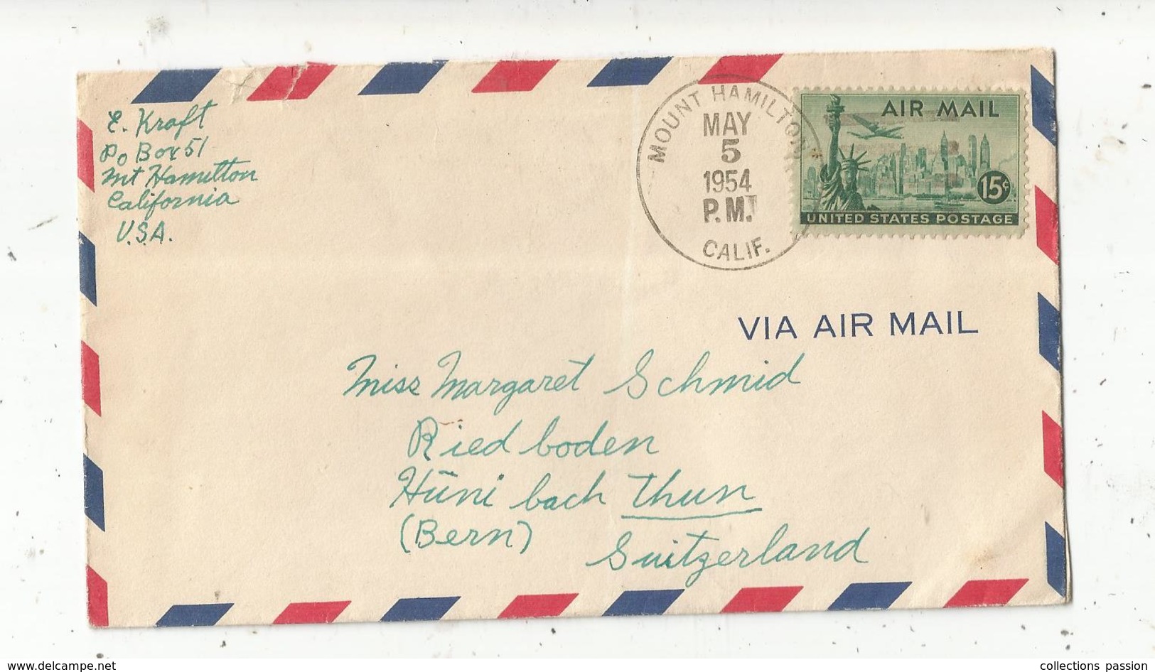 Lettre, Etats Unis , MOUNT HAMILTON ,  CALIF.  1954 ,  AIR MAIL - Storia Postale
